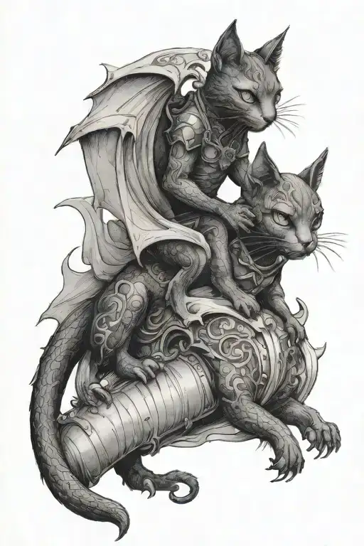 Black Cat Riding Book Dragon Wrapped