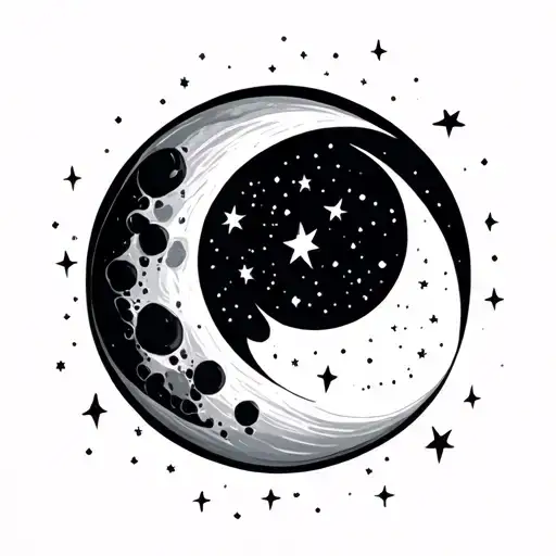 Moon And Stars Constellation Intertwined Representing Date And Location