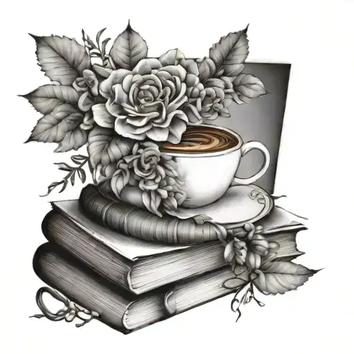 Book Stack With Coffee And Fall Florals Forming The Shape