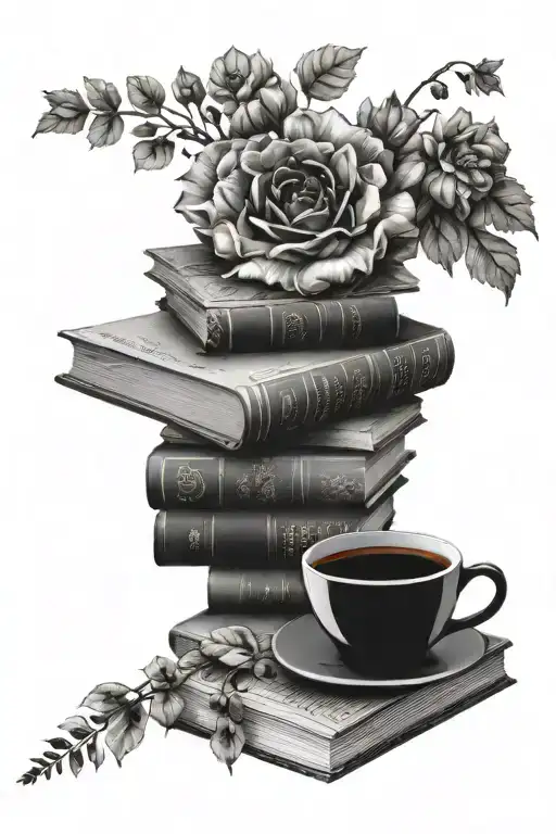 Book Stack With Coffee And Fall Florals Forming The Shape