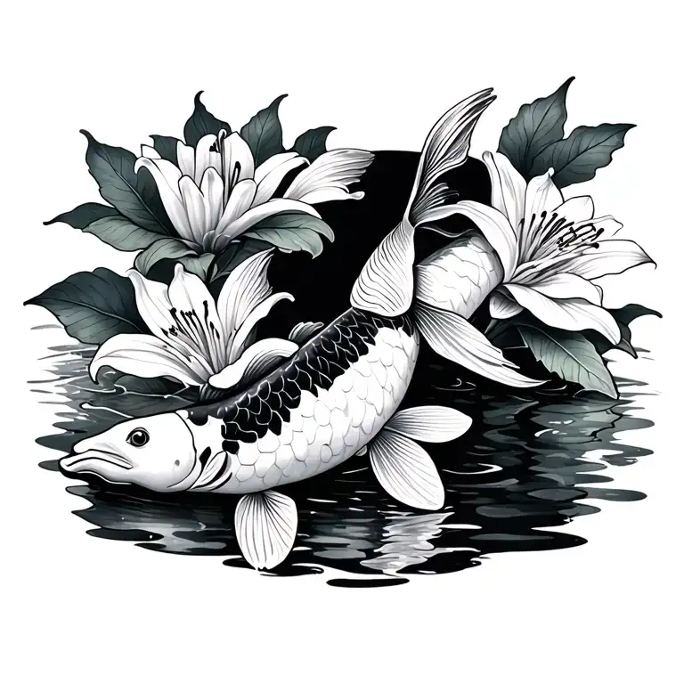 Koi Carp With Lilies