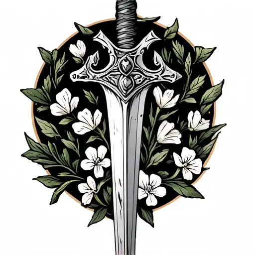 King Arthur's Sword With Primrose Flowers At The Bottom