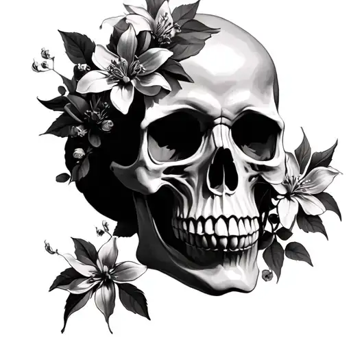 Skull With Clematis Flowers