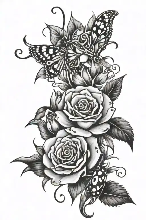 Roses And Lilys And A Lady Bug Inspired