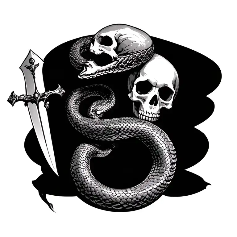 Skull On Top Of Sword And Snake