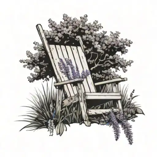 Lawn Chair Under A Tree With Lavander Flowers Aand A Dr Peper And Ppepsi Cann