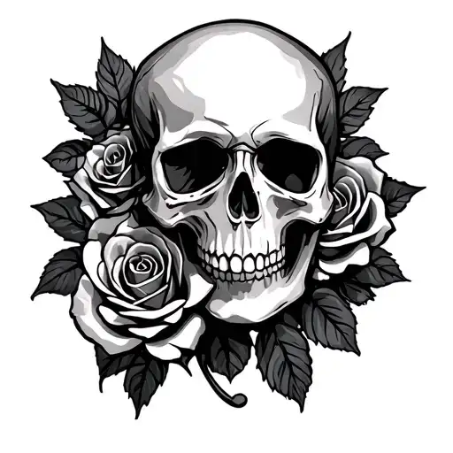 Skull And Roses Blooming