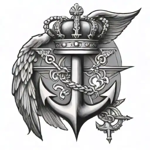 Anchor With Crown Wings Spread Wide