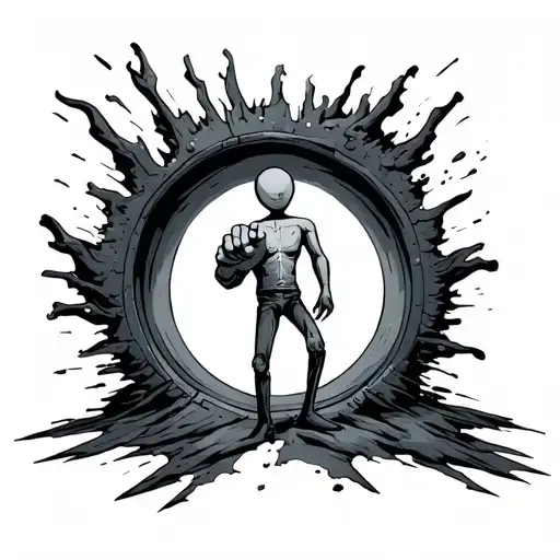 A Stickman With His Arm In A Portal And A Hand Coming Out Of A Portal Showing Him Its Middle Finger