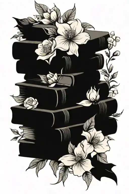 Stack Of Books Surrounded By Florals