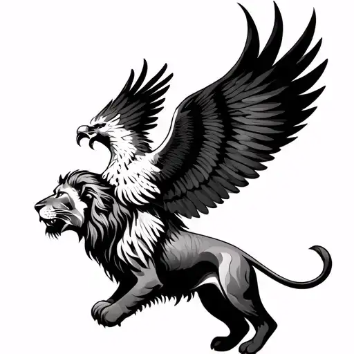 Pheonix Flying Behind A Lion