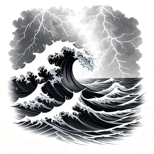 Lightning Storm Waves Crashing