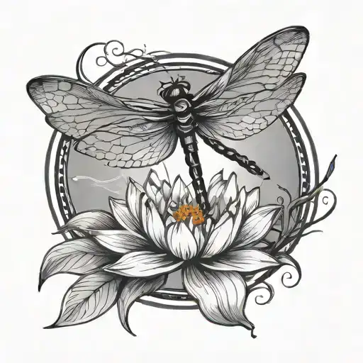 Dragonfly Lotus Enso Circle Paintbrush Stroke