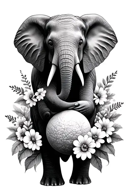 Elephants Holding A Compus With Flowers Around It