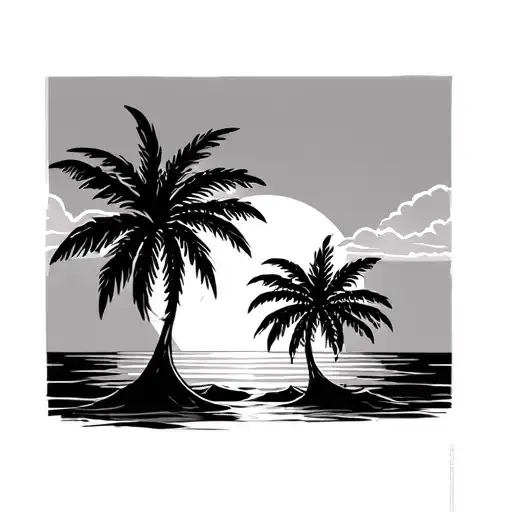 Double Palm Tree With Sunset Background