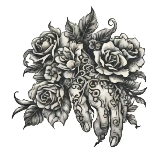 Hand Tattoo With Vines And Small Flowers With Lots Of Detail
