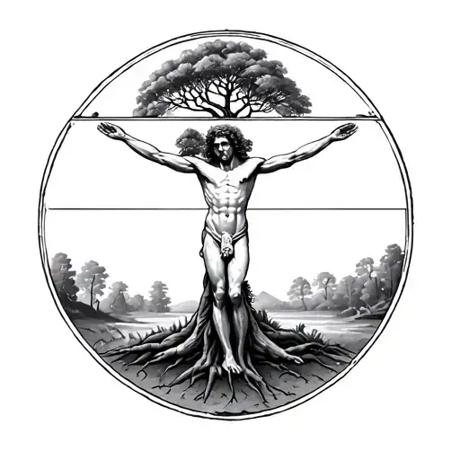 Vitruvian Man And Tree Growing