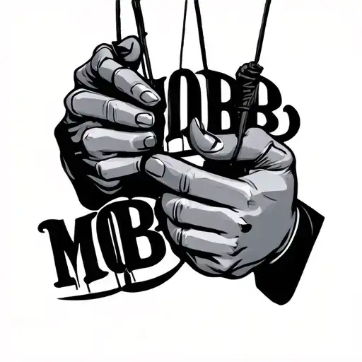 Puppet Hands Holding Strings With The Words Mobb In The Godfather Font