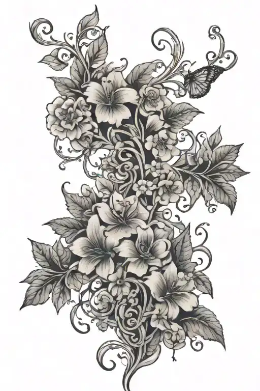 Tattoo With Vines And Small Flowers With Lots Of Detail