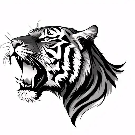 Realistic Roaring Tiger Side Profile