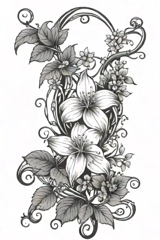 Tattoo With Vines And Small Flowers