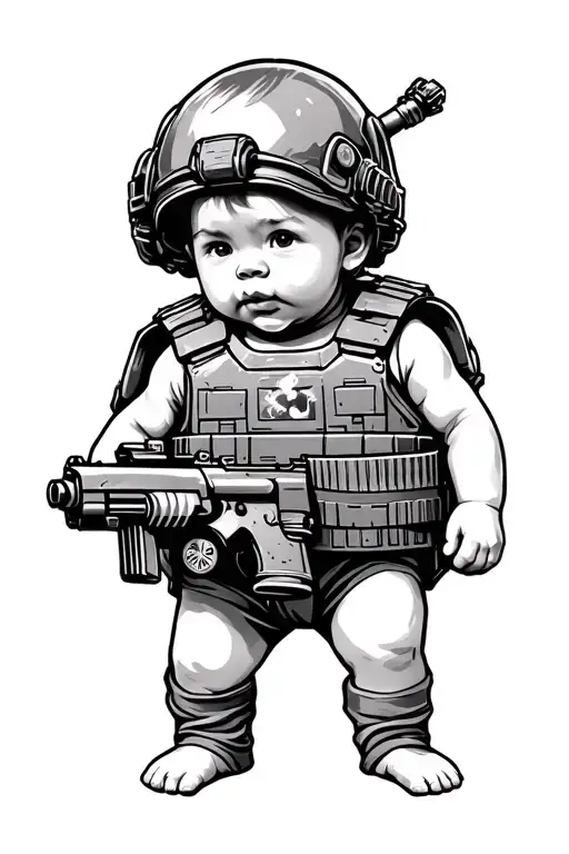 Baby Holding Rpg With A Explosive Vest On