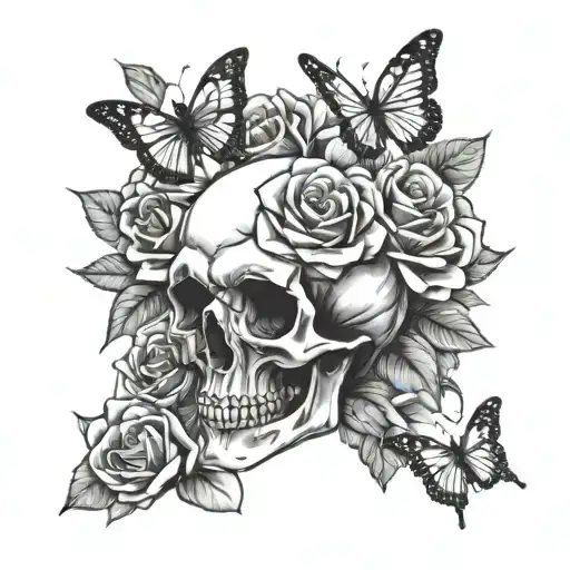 Skull And Roses And Butterfly