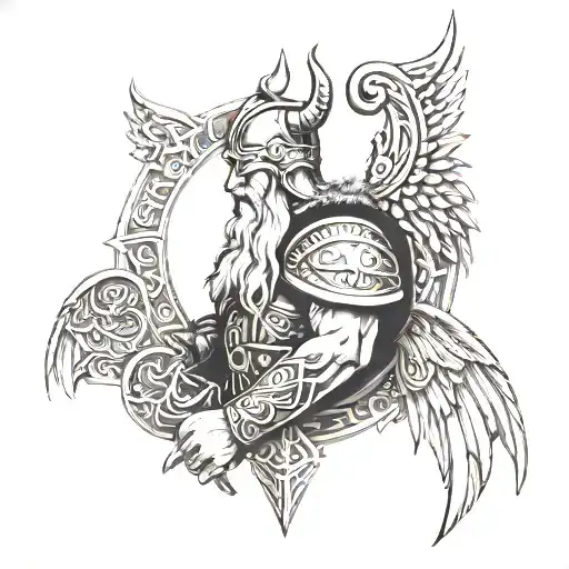 Viking Valkarie With Wings And Rune Scrip