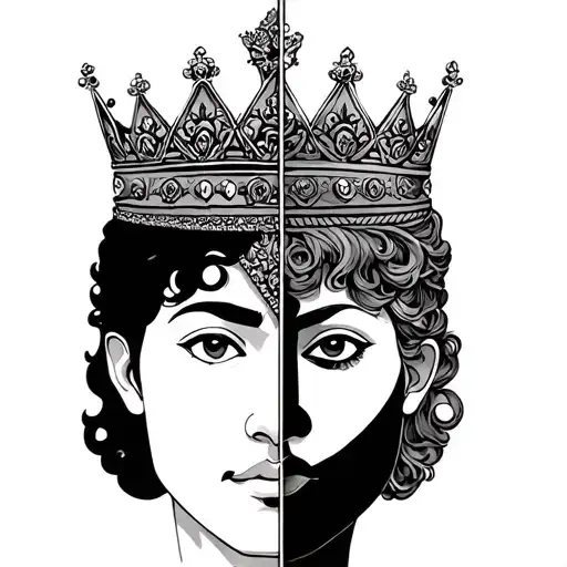 Half Face King Half Face Queen Symmetrical With Crown