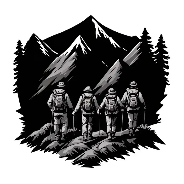 Family Hiking In Mountains