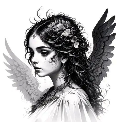Girl Septic Angel Divine Beauty Sketch
