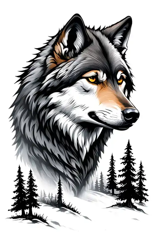 Wolf With Trees