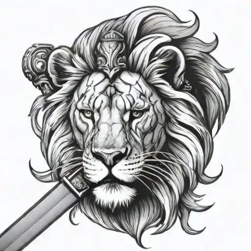 Lions Head With Sword In Front
