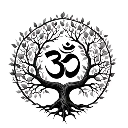 Tree Of Life Intertwined With Om Symbol Intertwined