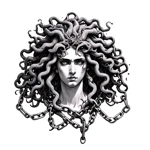 Gorgon Medusa In Full Height In Chains