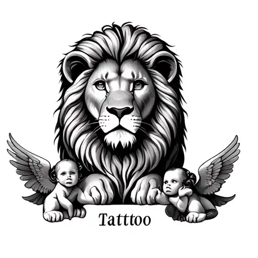Lion With Two Babys Name With 2 Angels