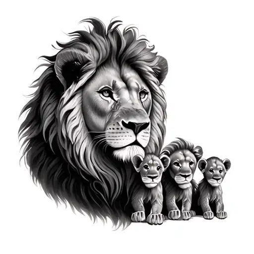 Lion With Two Babys