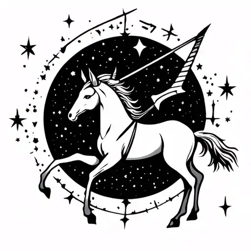 Sagittarius Zodiac Sign On A Starry Night Color Black