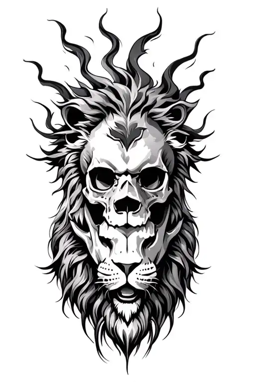 Head Of Skull And Lion Head