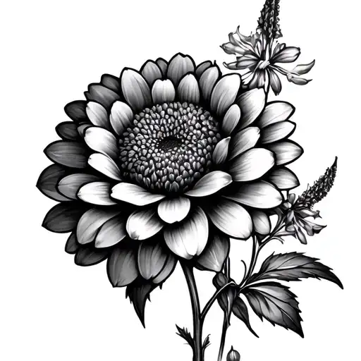 Chrysanthemum And Larkspur Tatto Design