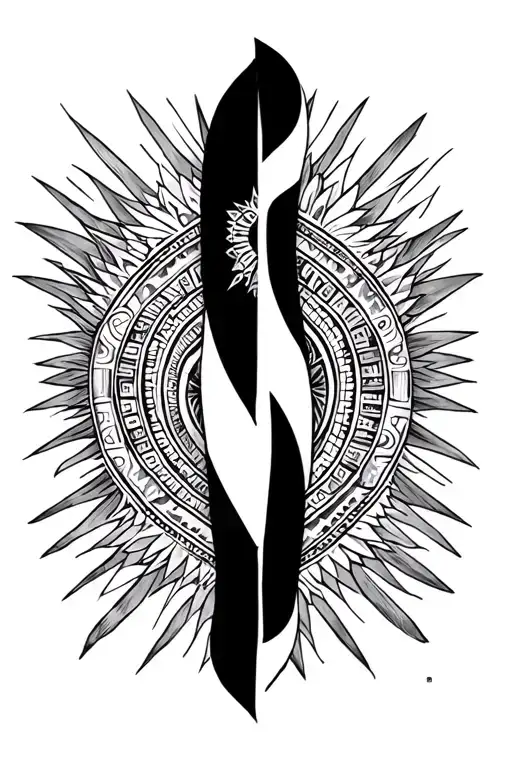 Black Out Leg Tattoo With Aztec Symbols