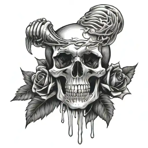 A Bleeding Heart Skull An Black Roses That Says Love Is The Death Of Peace Of Mind