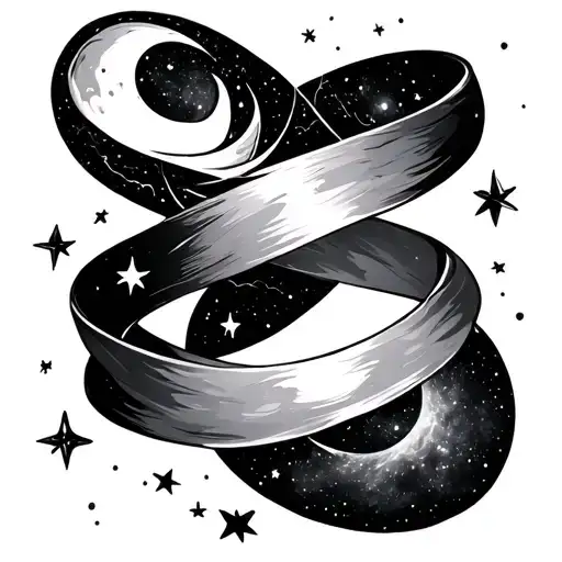 Cosmic Ribbon Scene Featuring Moon Stars And Galaxies