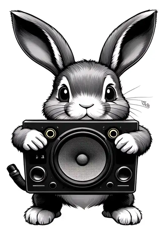 Baby Bunny Hiphop With Speaker In Hand Holding