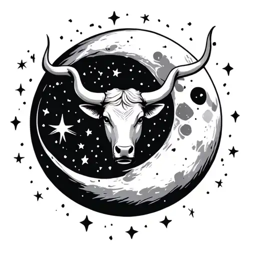 Taurus Zodiac Sign In A Large Moon With Tiny Stars Showing Taurus Constellation