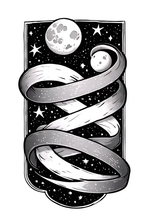 Cosmic Ribbon Scene Featuring Moon Stars And Galaxies