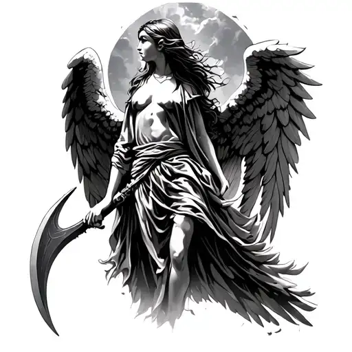 An Angel With Wings Holding A Scythe