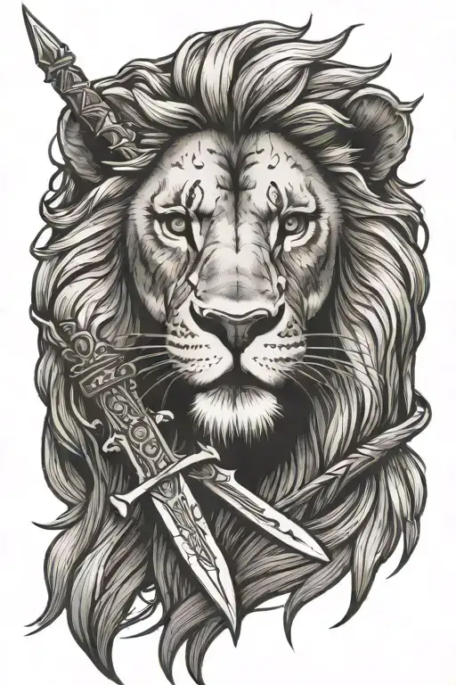Lion Face With A Sword