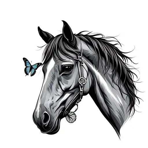 Horse Head Raised With Butterfly On The Nose