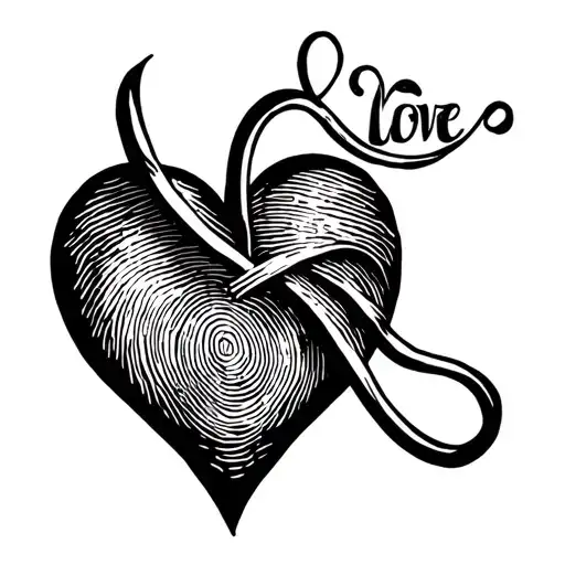Heart With Fingerprint Mixed With Infinity Sign And Word Love In Italian